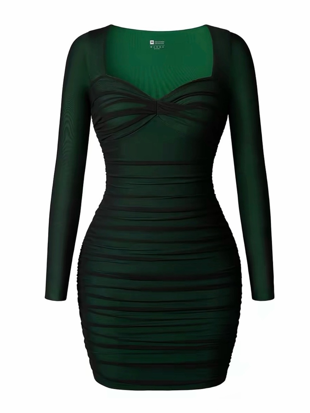 Green Ruched Mesh Bodycon Mini Dress – Size M